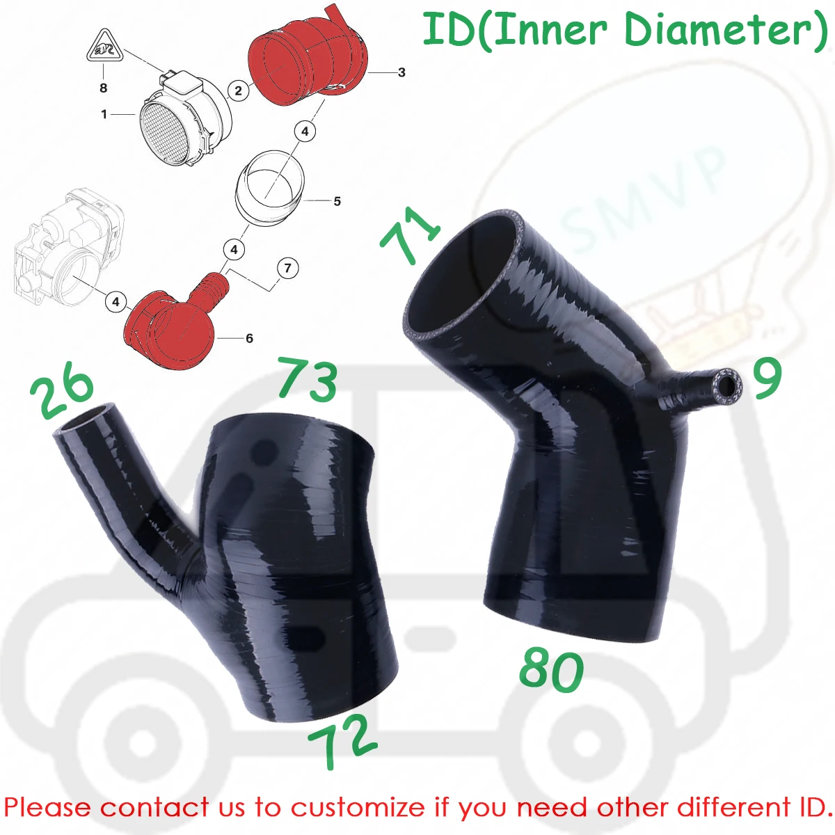 

2PCS For 1997-2006 BMW E46 323i 325i 328i Z3 m54 m52 L6 2.5L 2.8L Silicone Air Intake Tube Hose Boot Kit 2x Throttle Engine 3PLY