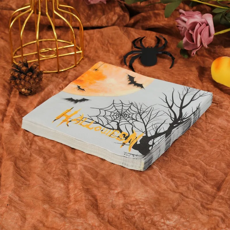 20pcs 33cm 2Layer New Halloween Bat Pattern Napkins Hot Selling Native Wood Pulp Party Decoration Tissue DIY Decoupage Paper