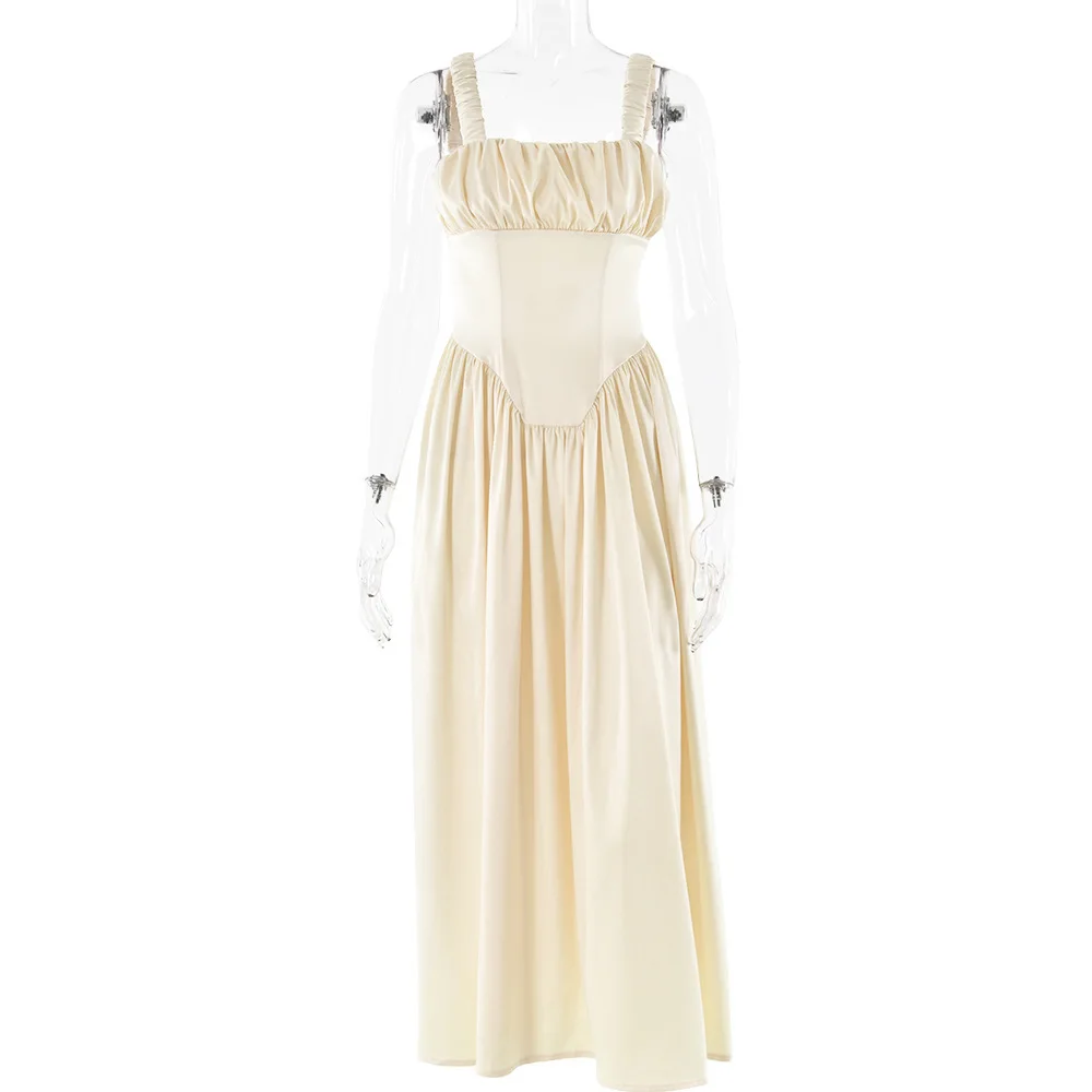 Wiosenna Wyprzedaż 2025 Nowa Seksowna Elegancka Sukienka Długa z Kwadratowym Dekoltem, Ramiączkami i Odkrytymi Plecami