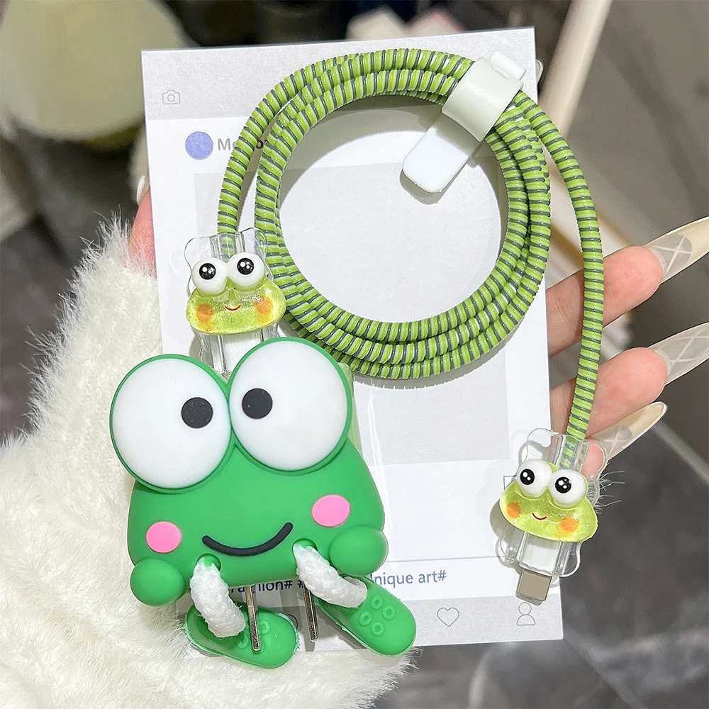 3D Frog Wire Winder Cable Organizer Charger Case For iPhone 17 Pro Max 15 16 18w 20w Charging Head Cover Cable Protective Sleeve
