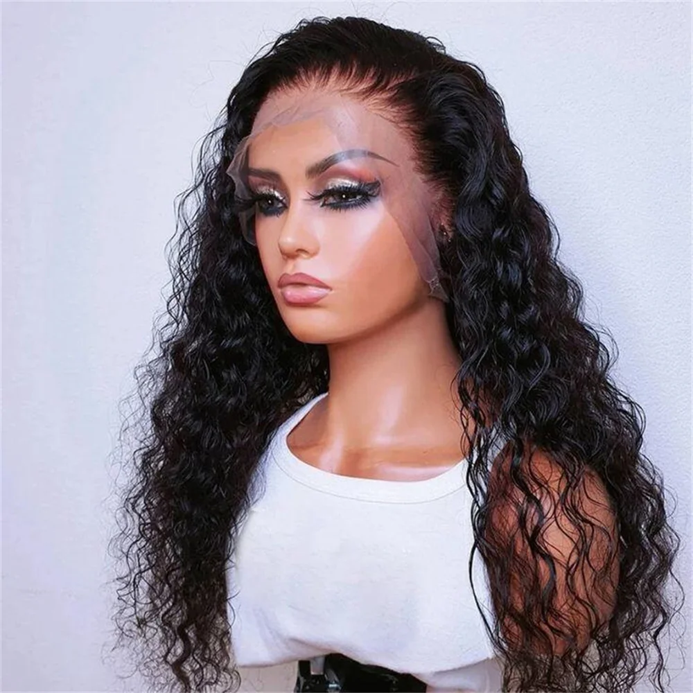 Preplucked Soft 26Inch Long 180Density Black Natural Hairline Lace Front Wigs For Women Kinky Curly With Baby Hair Good Texture