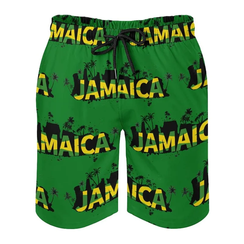 Men's 3d Printed Jamaican Flag Swim Trunks Fashion Summer Jamaica Beach Surf Board Shorts Quick Dry Sports Gym Short Pants