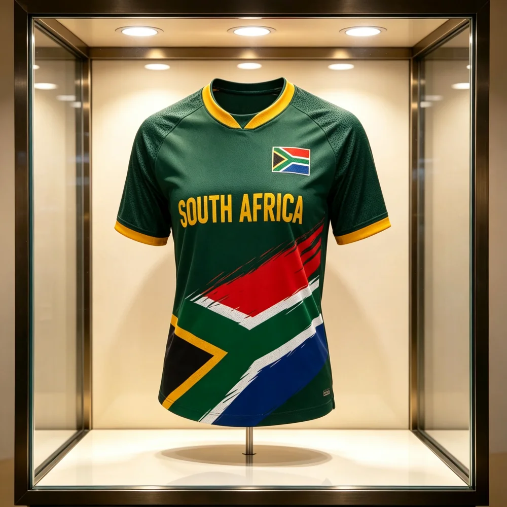 New Women South Africa Soccer Fan T-Shirt V-Neck Short Sleeve Breathable Quick Dry Light and Thin Hot Sale Family Kids Tees