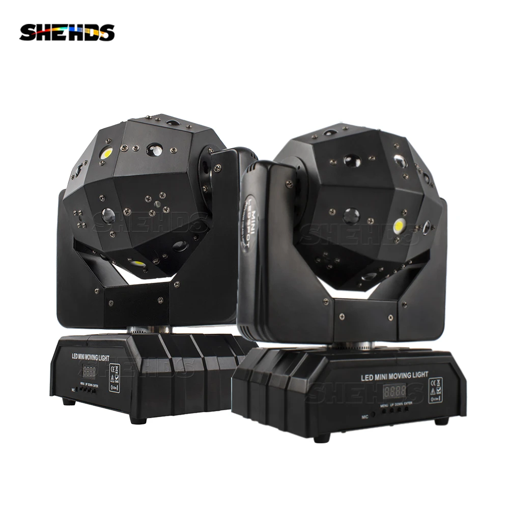 SHEHDS 2Pcs 16X3W Football Lamp RGBW Laser Beam Moving Head Light With DMX512 for Disco DJ Wedding Show Christmas Lights