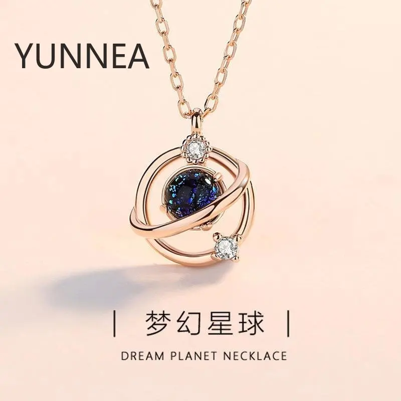 

Titanium Steel Fantasy Planet Universe Necklace Female Sen Short Style Clavicle Chain Diamond Pendant Glaze Starry Sky Collar