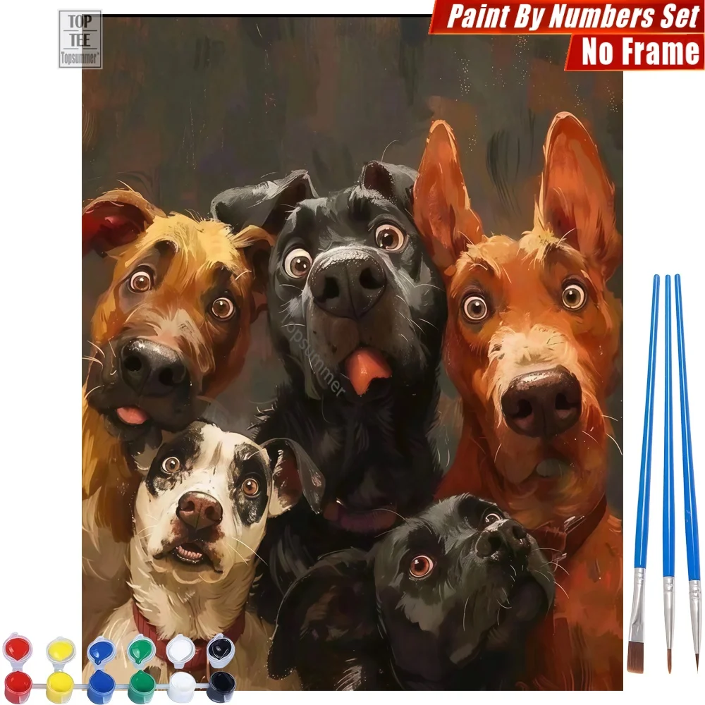 

Набор для самостоятельной цифровой росписи маслом «Пять собачек» — абстрактная картина с изображением животных, пасхальный подарок для девушки