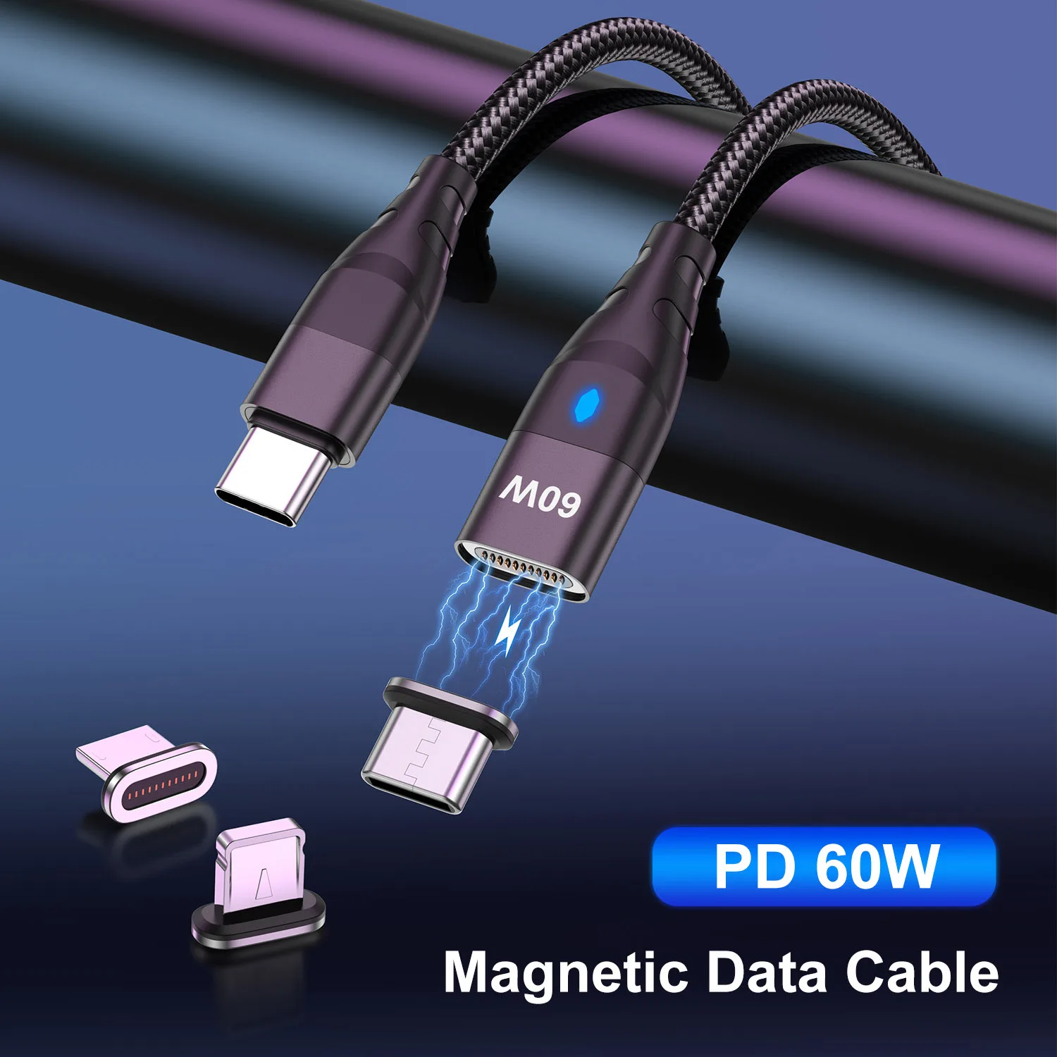 Magnetic Fast Charging Cable Magnet Data Cables 60W PD USB C USB To Type C Micro Lightning Charger Wire For iPhone 14 13 Samsung