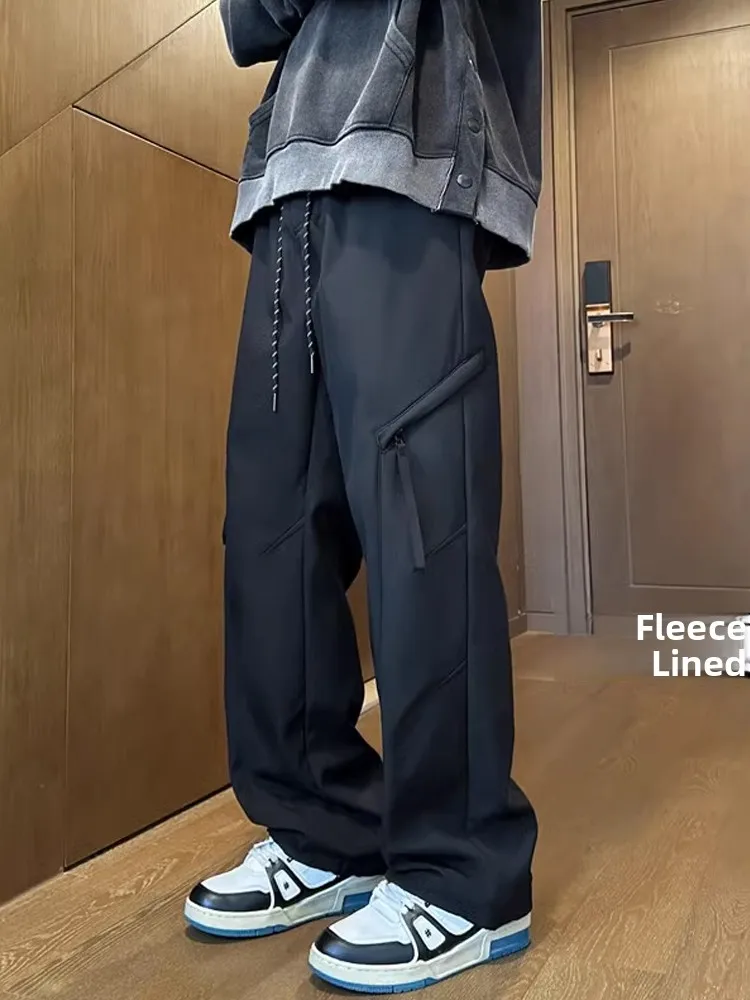 

American Style Functional Men's Soft Fleece Lined Waterproof Work Trousers Winter Casual Pants Knife Design