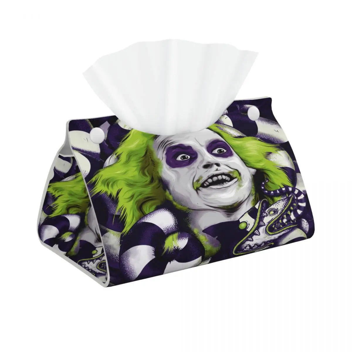 Custom Horror Ghost Beetlejuices Tissue Box Cover Rectangular PU Leather Comedy Fantasy Film Facial Tissues Holder for Car