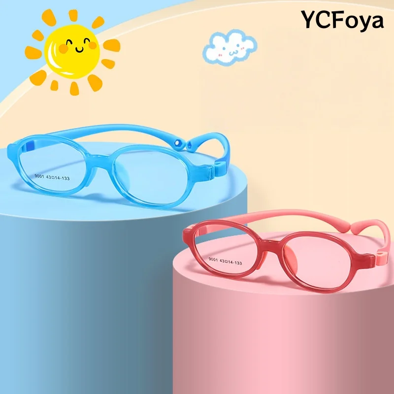 

YCFoya Round Myopia Eyeglass Frame Classic Flexible Kids Glasses TR90 Optical Prescription Glasses Boys and Girls 9001ET