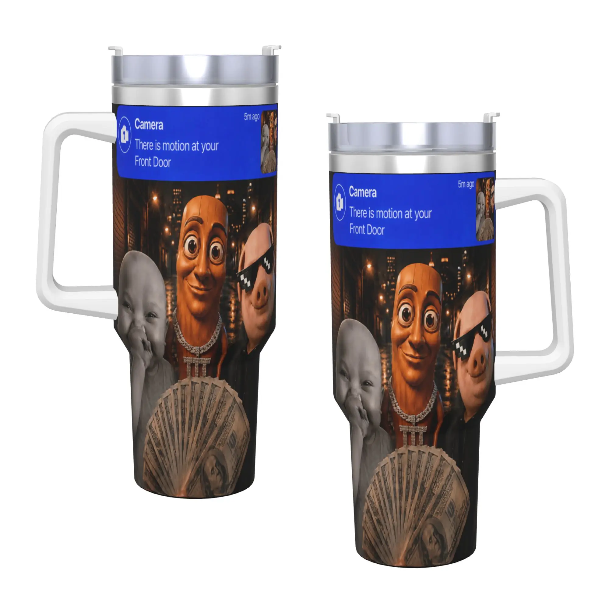 Motion at Your Front Door Tung Sahur John Pork Ai Baby Meme Stainless Steel Tumbler  Driving Thermal Mug With Straws Mugs Cup