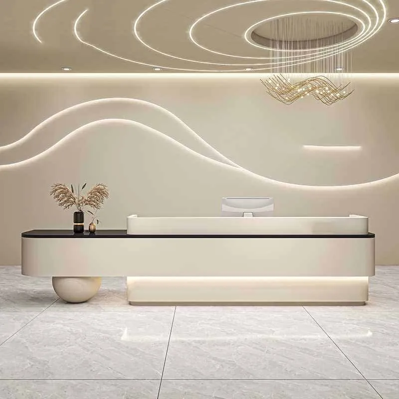 White Curved Reception Counters Luxury Organizer Drawer Clinic Front Desk Reception Curved Stone Empfang Theke Office Furniture