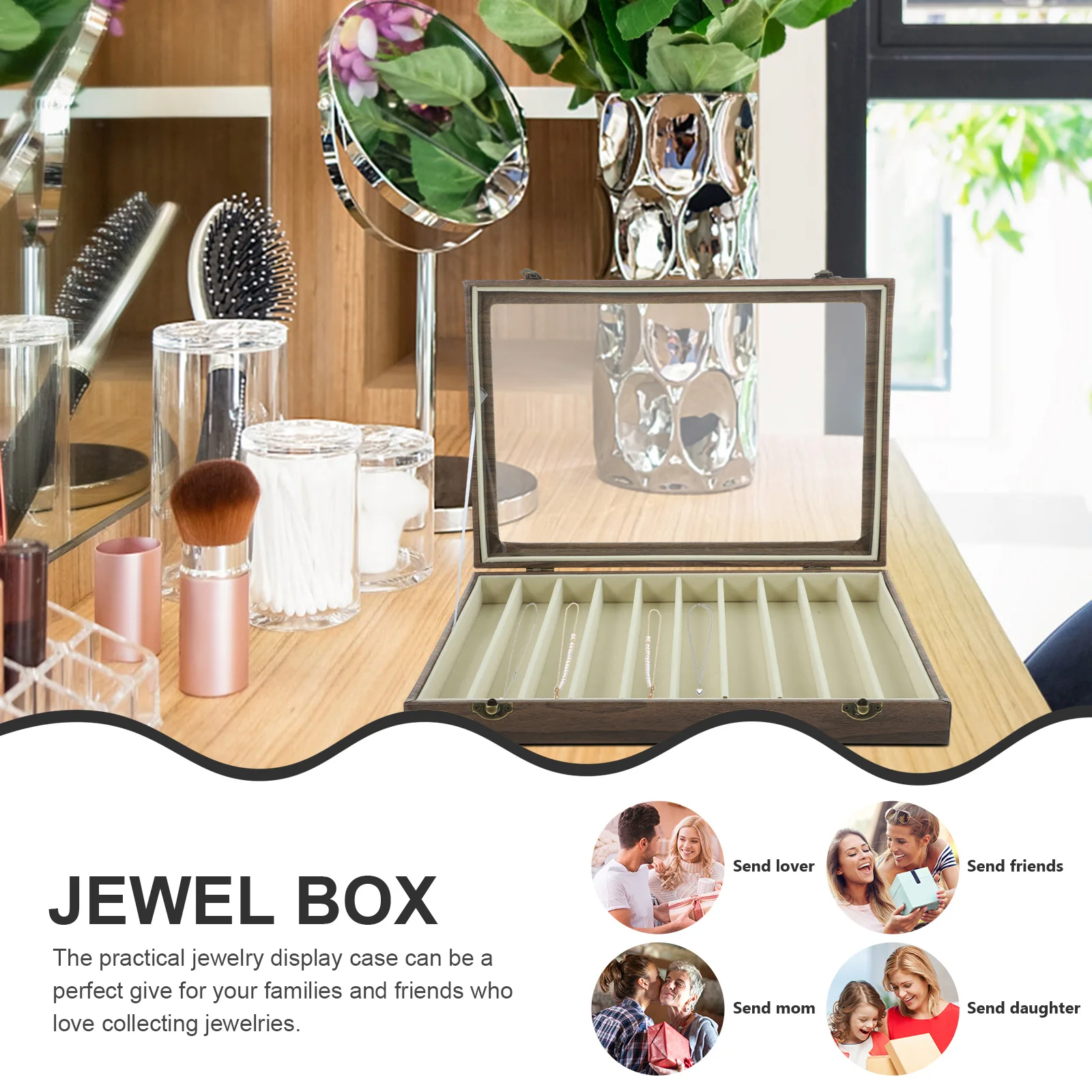 

Jewelry Storage Box 10 Compartments Transparent Necklace Organizer Case for Earrings Bracelets Rings Display Home Store Gift