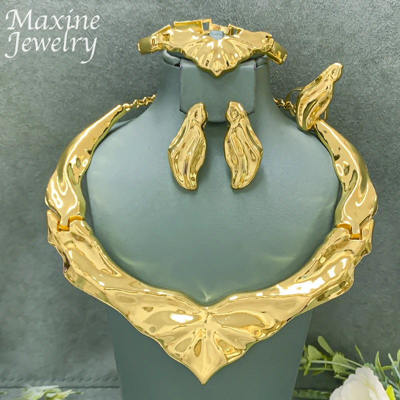 

Exaggerated Chunky Choker Jewelry Set Collar Big Necklace Earrings Bracelet Ring African Bridal Engagement Wedding Party Gifts