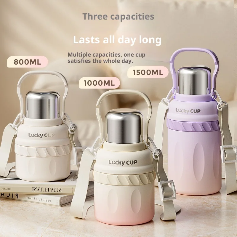 

Изолированная чашка большой емкости с ремешком для девочек, портативная дорожная бутылка, высококачественный градиентный уличный кувшин Stude