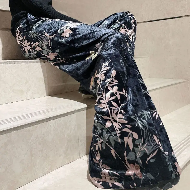 Canary Gloss Printed Wide Leg Pants Women's High Waist 2024 Spring Skin-friendly Trousers New Loose Sag Slimming Straight Pants - Detail 1