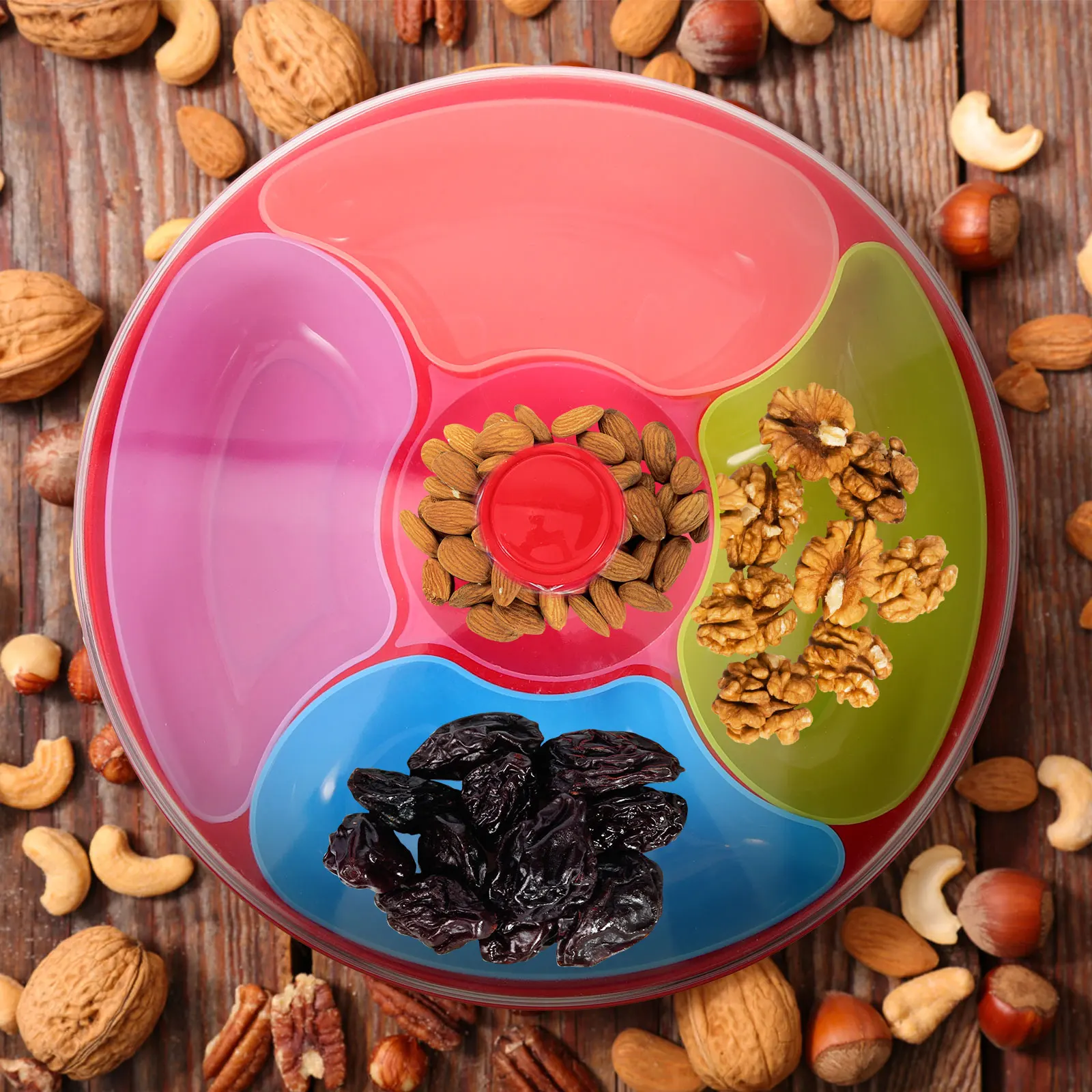 

Multi Grid Nut Box Lid Living Room Snack Plate Compact Plastic Fruit Dessert Storage R om Color Kitchen Barware