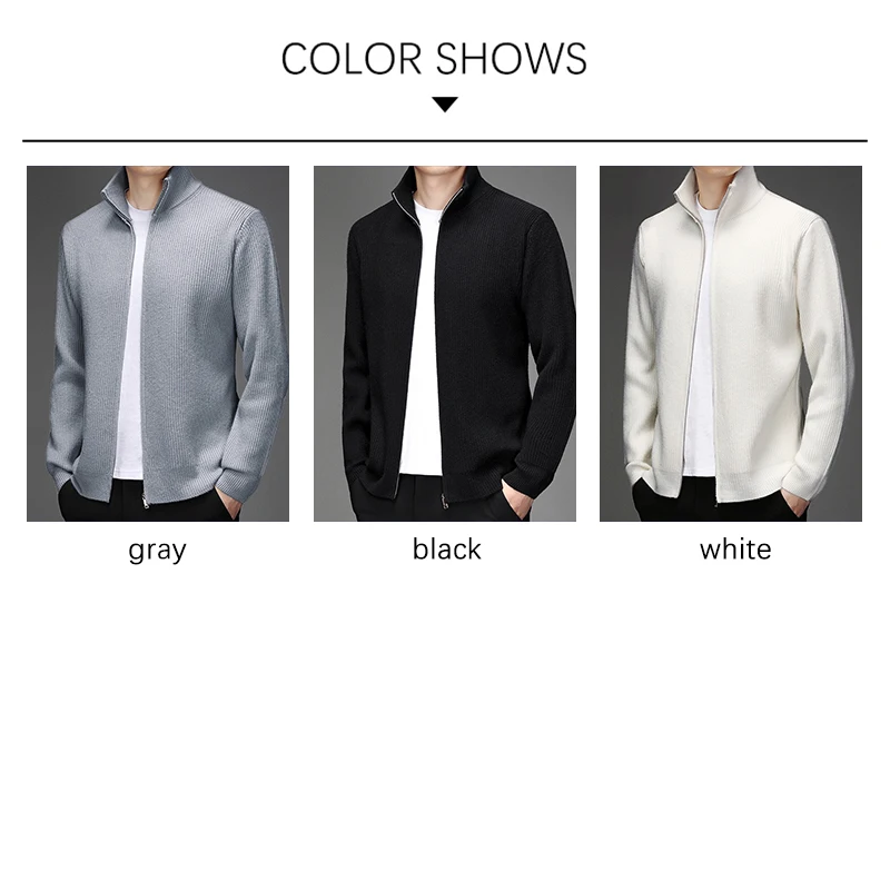 BROWON 2026 New Spring Autumn Vintage Brand Sweater Cardigan Men Solid Color High Collar Zipper Fly Knit Cardigan Men