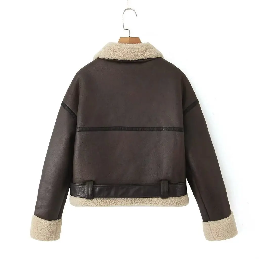 Kurze Jacke im Retro-Motorrad-Stil für Damen, Fell, integriert, Herbst-Winter, neue Mode 8073236