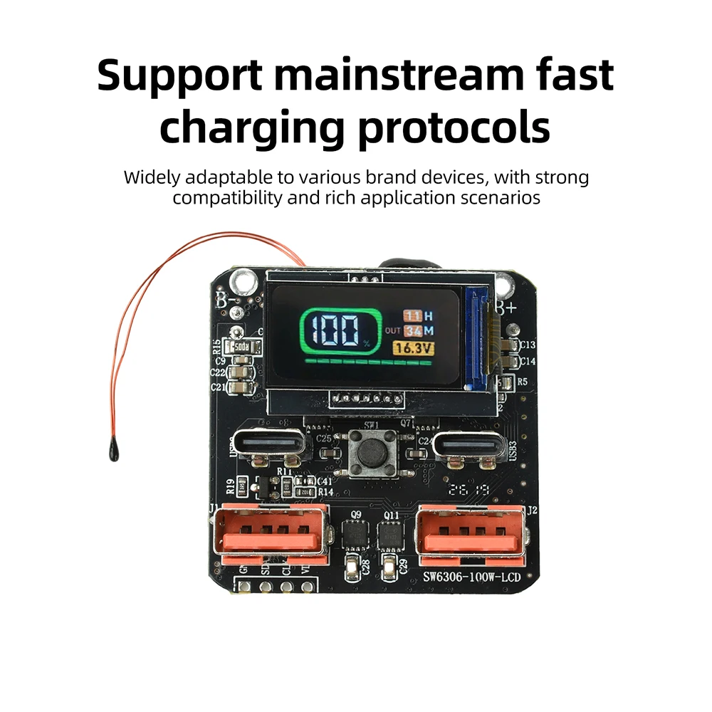 PD 100W 4S Fast Charger Mainboard Bidirectional Lithium-Ion Battery Integrated Charging and Discharging Module with Color Screen