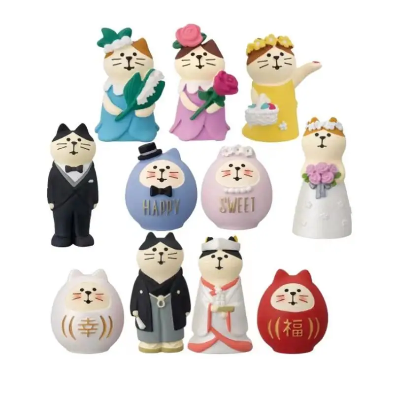 Japanese Zakka Cat Statue Cat Miniature Figurine Wedding Lover Cat Model Resin Ornament Car Home Decoration Photography Props