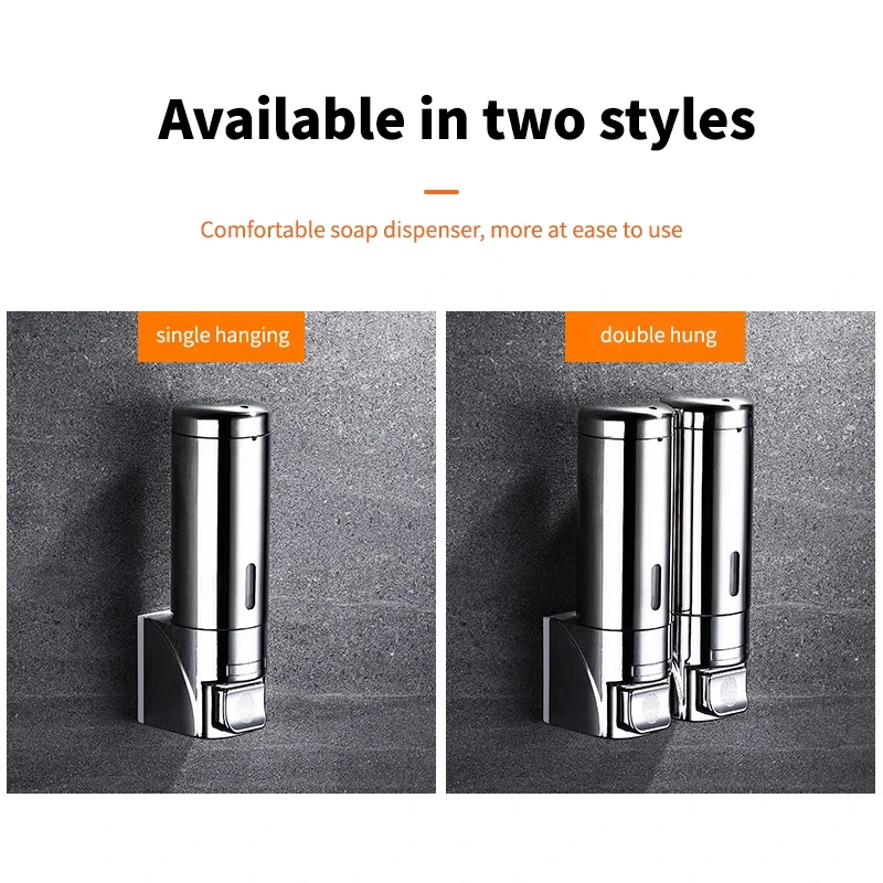 Stainless Steel Soap Dispenser Wall Mounted Kitchen Accessories Bathroom Shampoo Shower Gel Dispenser Container Bottle Bathroom