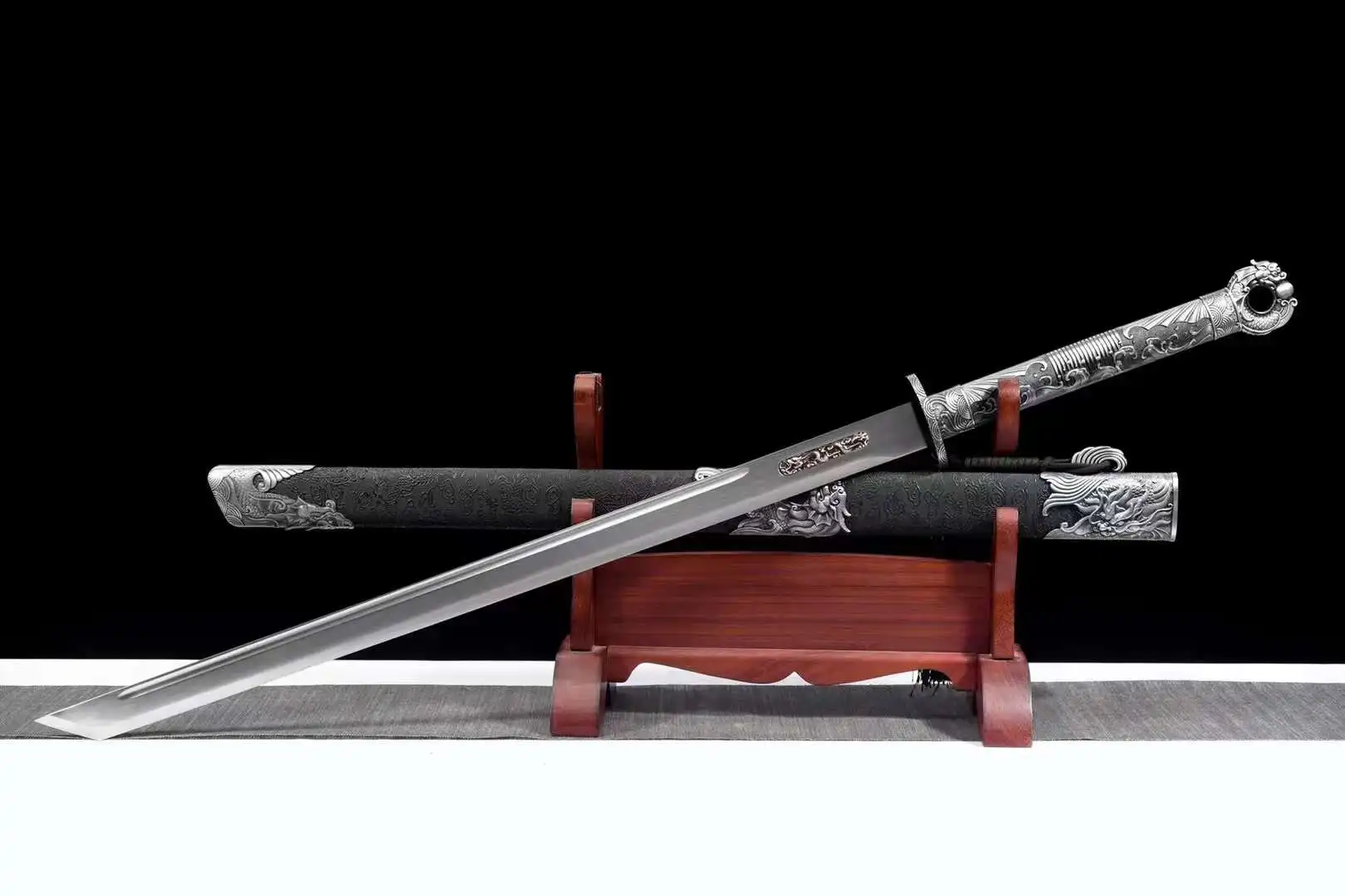 Chinese Kungfu Battle Sword, Real Handmade Multi Refined High Manganese Steel Blade, Integrated Metal Handle, Unsharpened