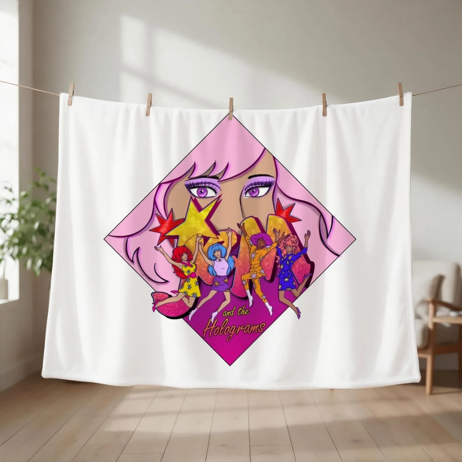 Jem and the Holograms - Jump! Throw Blanket couch cozy soft plush fuzzy picnic outdoor blanket