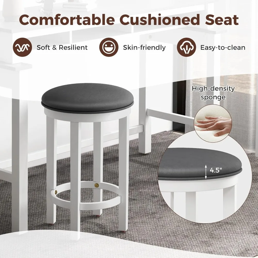 Barkrukken set van 4, 25 inch tegenhoogte krukken met ronde zitting, voetsteun, houten frame, modern kunstleer, gestoffeerd