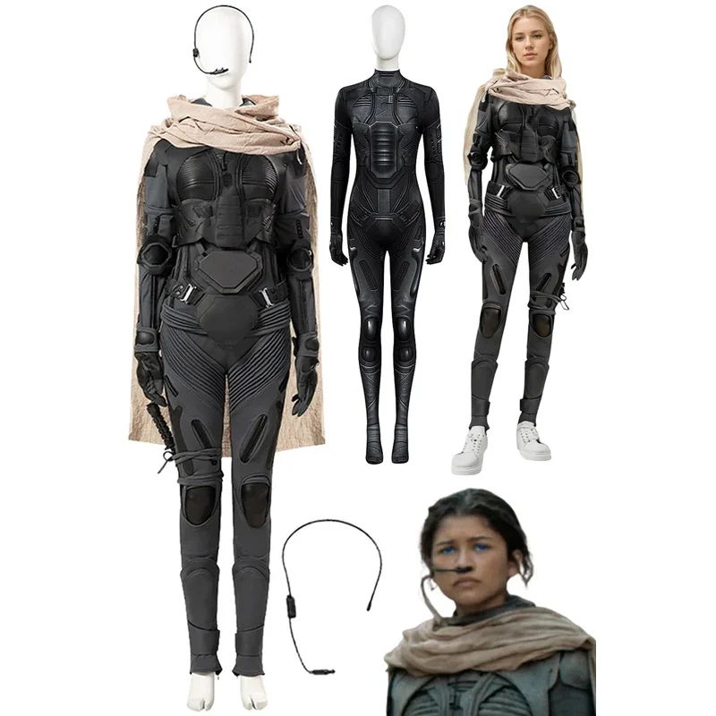 Chani Cosplay Fantasy Cloak Costume 2024 Movie Dune 2 Roleplay Women Outfits Jumpsuit Gloves Set Female Halloween Party Suits