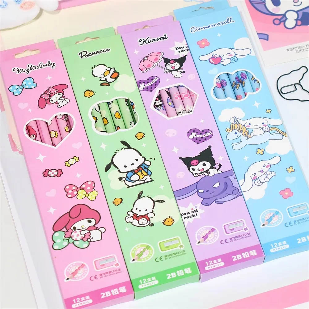 12pcs Sanrio 2B Pencils Cartoon Cute Cinnamonroll Kuromi Primary School Student Stationery Pencil Writing Is Not Easy To Break