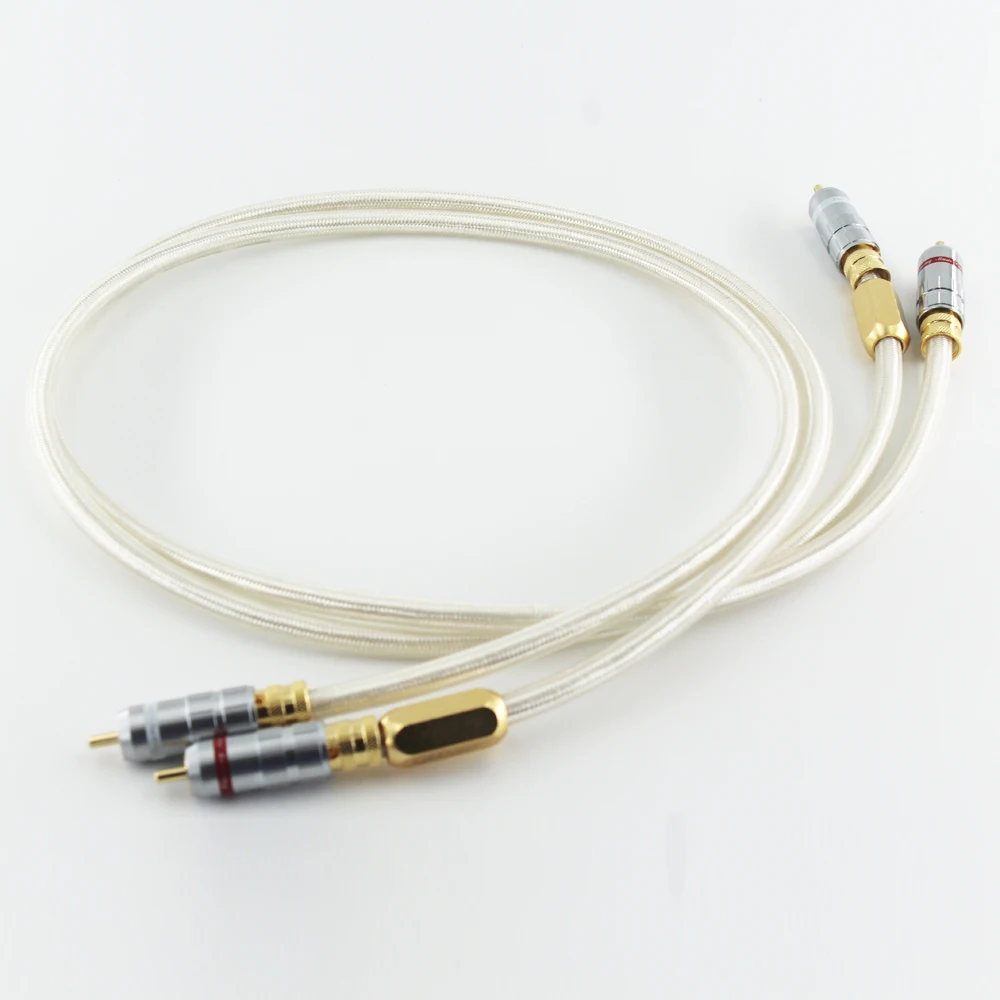 High Quality pair QED Signature Sub-woofer 6N OCC Silver-plated Hifi RCA Audio Cable With gold plated RCA plug connector