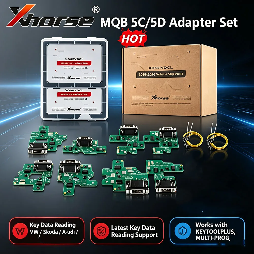 Zestaw adapterów Xhorse XDNPVDGL MQB 5C/5D do samochodów VW, Audi i Skoda – umożliwia dodawanie kluczy oraz odblokowywanie pojazdów po utracie wszystkich kluczy, współpracuje z urządzeniami Key Tool
