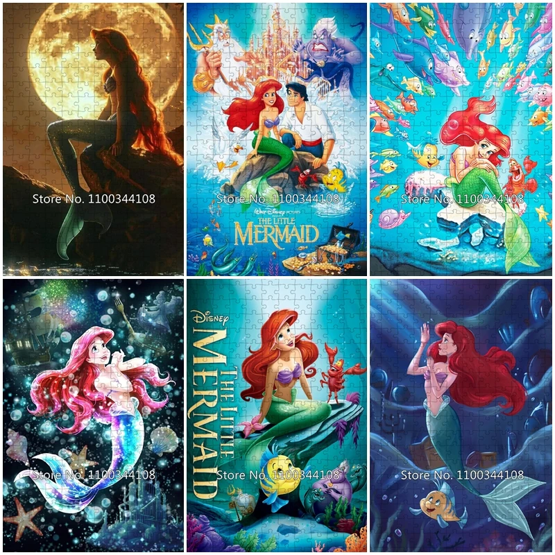 

300/500/1000 шт., головоломки Disney «Русалочка», пазлы для взрослых, декомпрессионные ручные игрушки, детские игрушки ручной работы