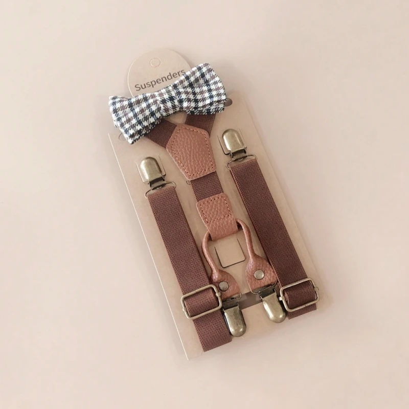 Baby Boy Checkered Bow Tie and Suspenders Set Children Neck Tie