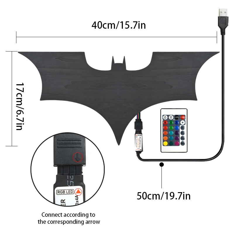 Kreatywna lampa ścienna 3D Bat LED Lustro Światło RGB Dekoracyjne światło nocne z pilotem do sypialni Salon Ganek — zdjęcie 7
