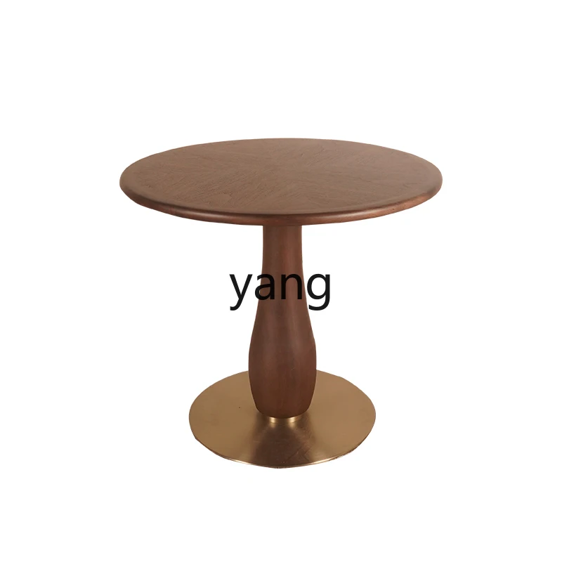 YJQ all solid wood round dining table and chair combination antique household walnut dining table