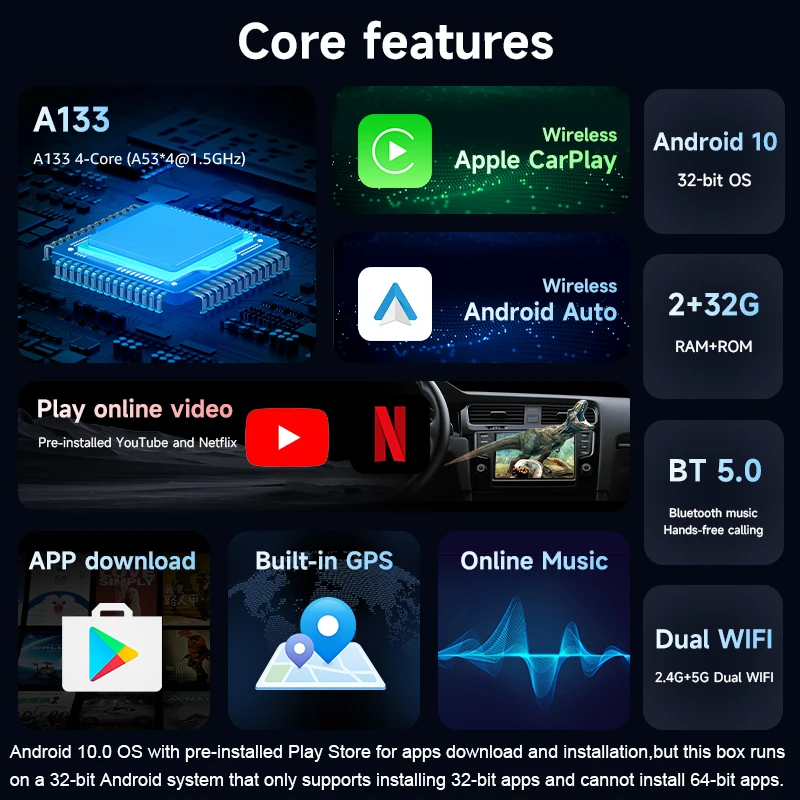 Youtube Netflix Smart wifi bt Android Media System Wireless carplay Android Car Magic Box 2 + 32GB