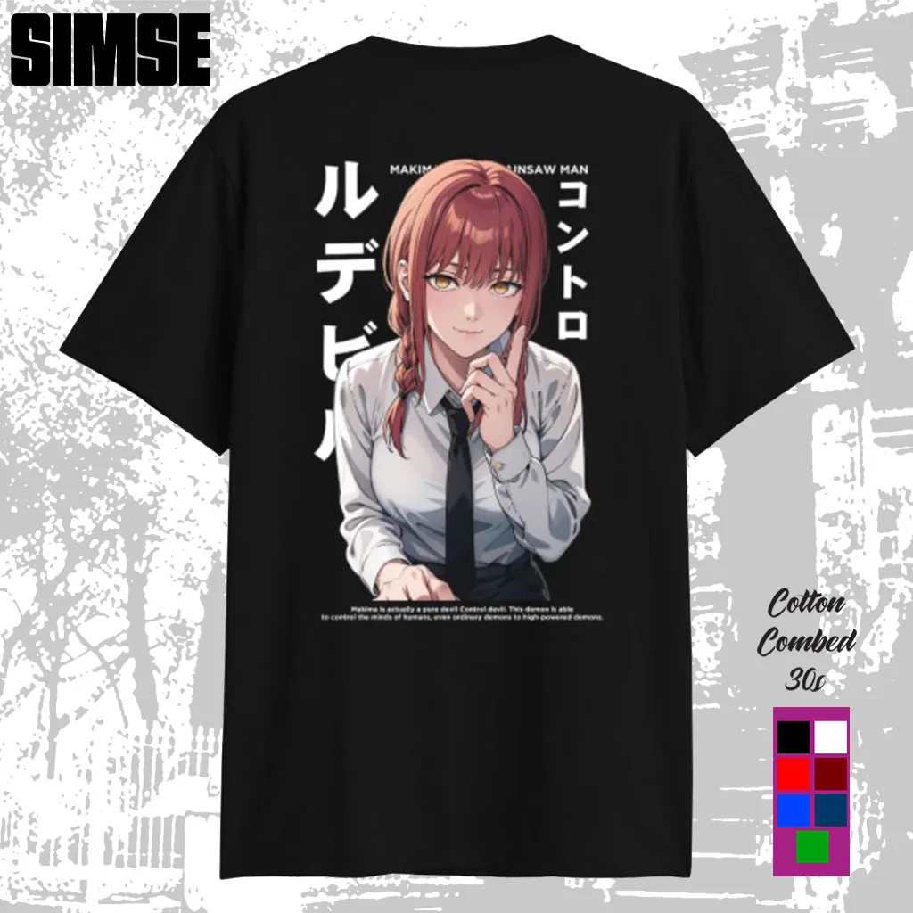 T-shirt  Pria Distro Sablon DTF MAKIMA SMIRK CHAINSAW MAN T-shirt  Anime Jepang SIMSE.ID