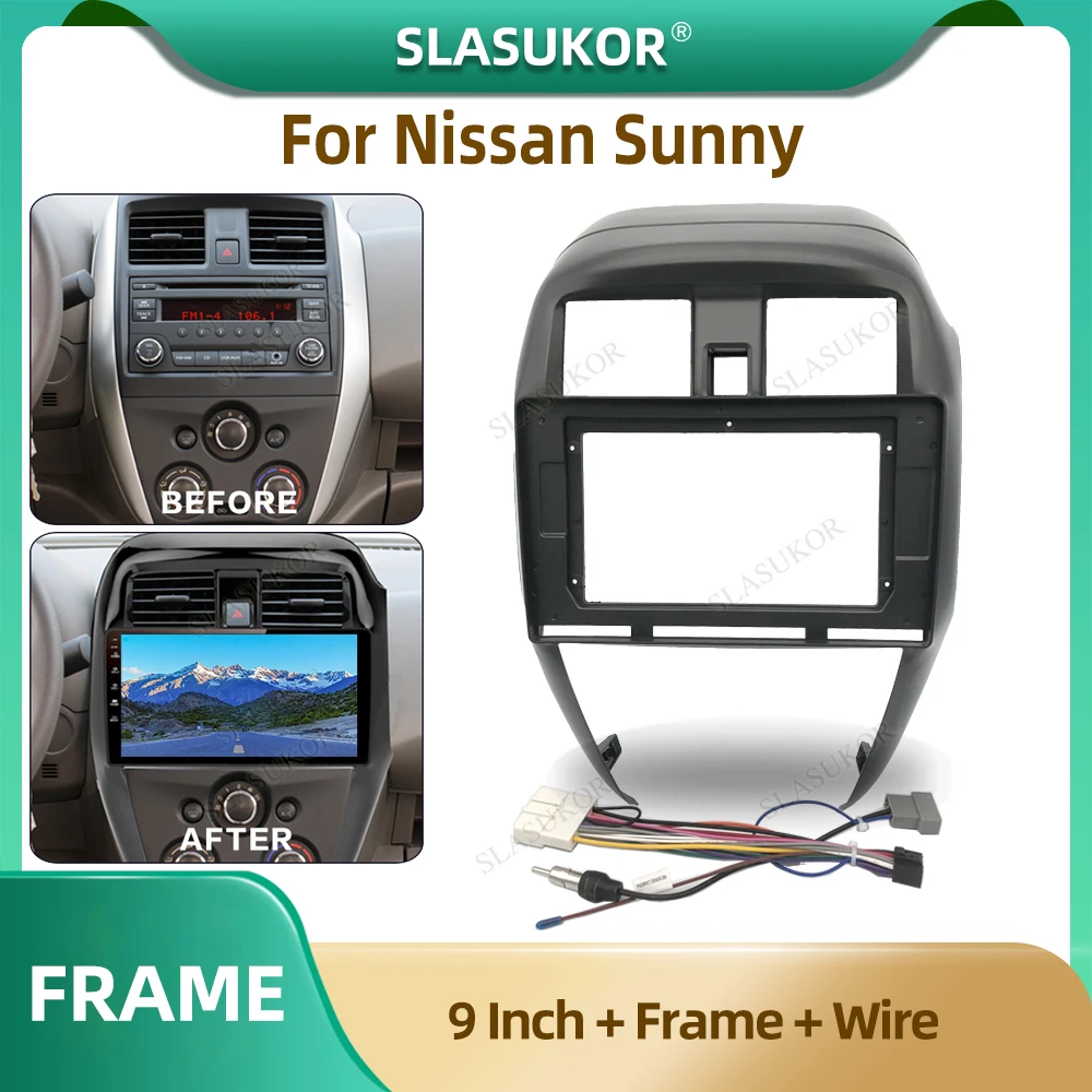 

9-дюймовая Автомобильная радиоустановка Fascia Для Nissan Sunny 2014-2016, автомобильная радиопанель, проигрыватель, аудиорамка, комплект крепления приборной панели с проводом