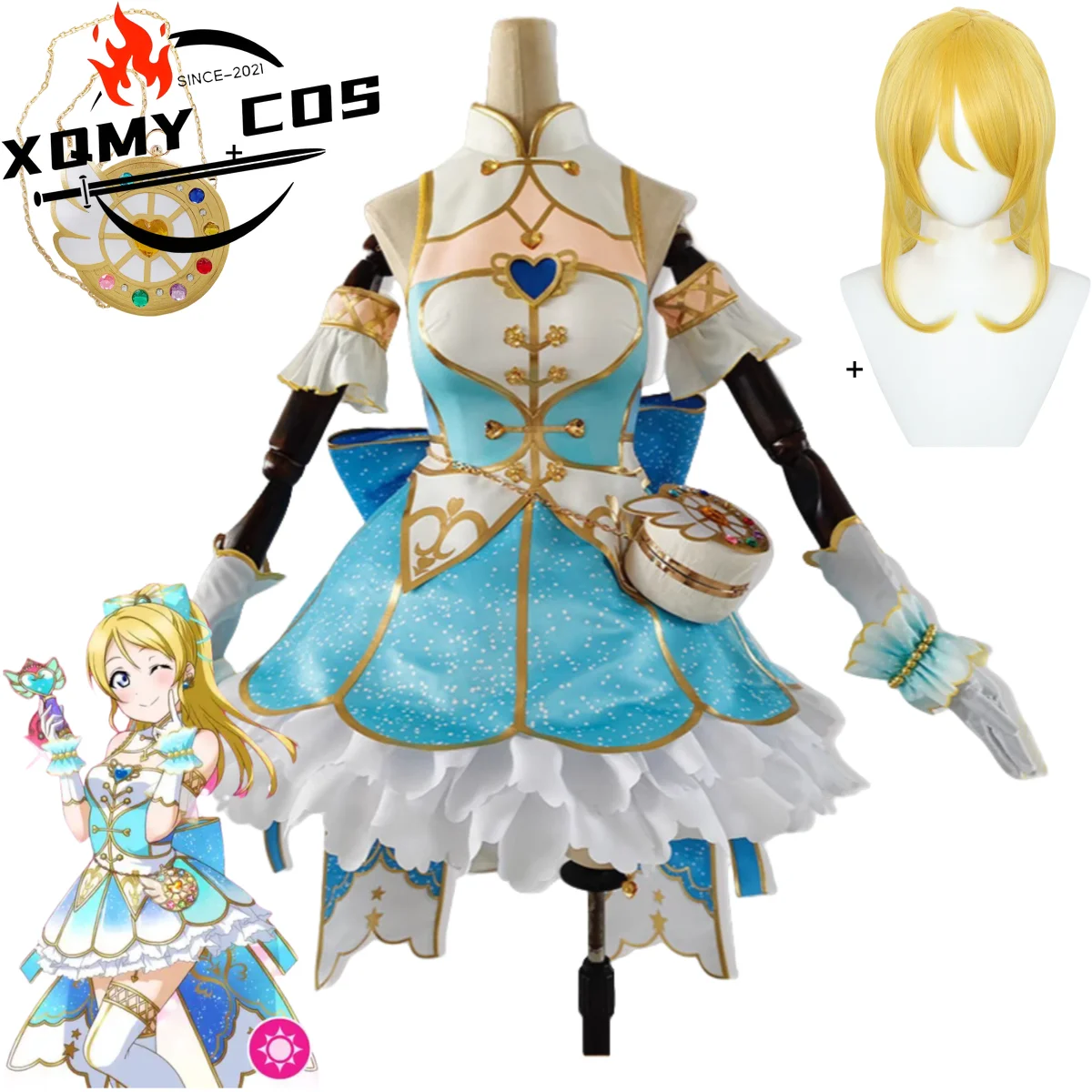 

XqAnime LoveLive! EliAyase Ellie Cosplay Costume Μ's Makeup Magic Awakening Gorgeous Lovely Dress Wig Woman Cute Carnival Suit
