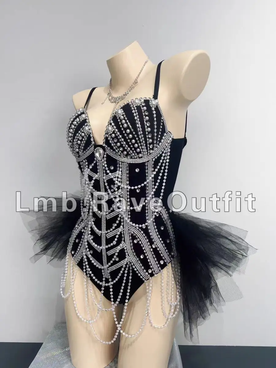 European/American Style Sparkling Diamond Tassel Luxury Jumpsuit Holiday Party Female Singer Dancer Stage Performance Clothing