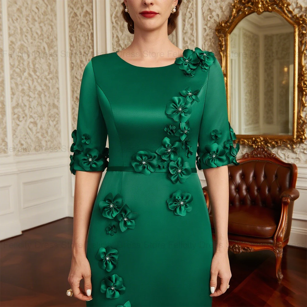 FELICITY Customized Satin Fashion Mother of the Bride Dress 2025 Sheath 3D Flower Short Evening Gowns Wedding Guest Party Dress