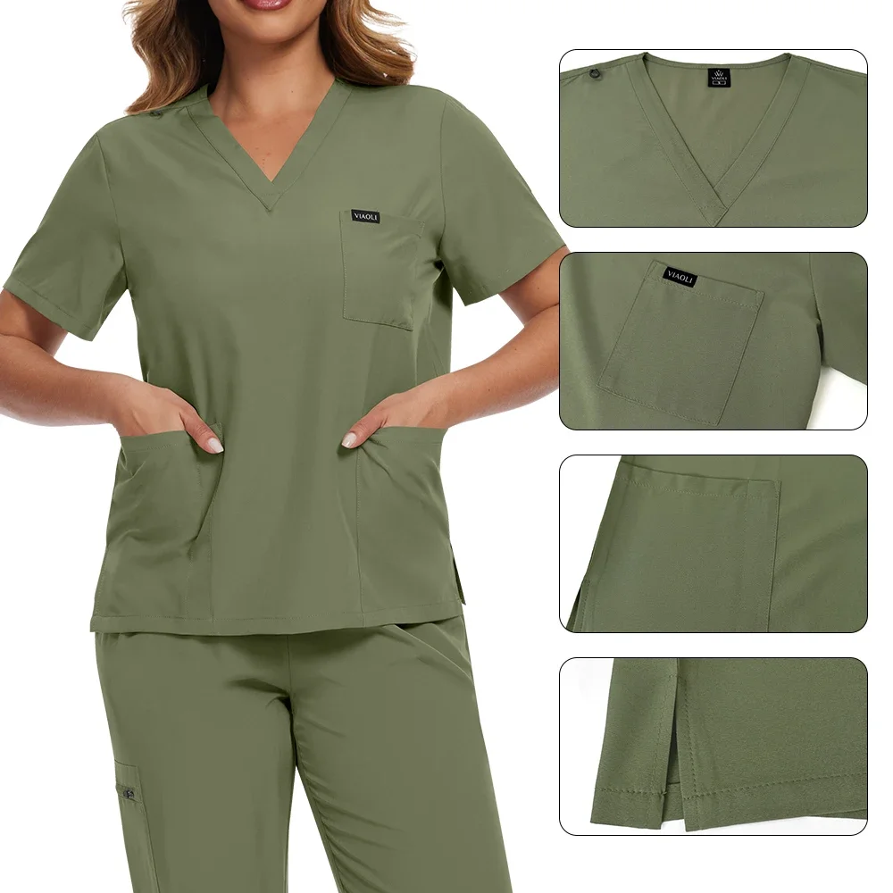 Medical Doctor Scrubs Set Nurse Surgical Uniforms Women Beauty Salon Work Wear Clinical Scrubs Tops-Pants Spa Nursing Tunic Suit