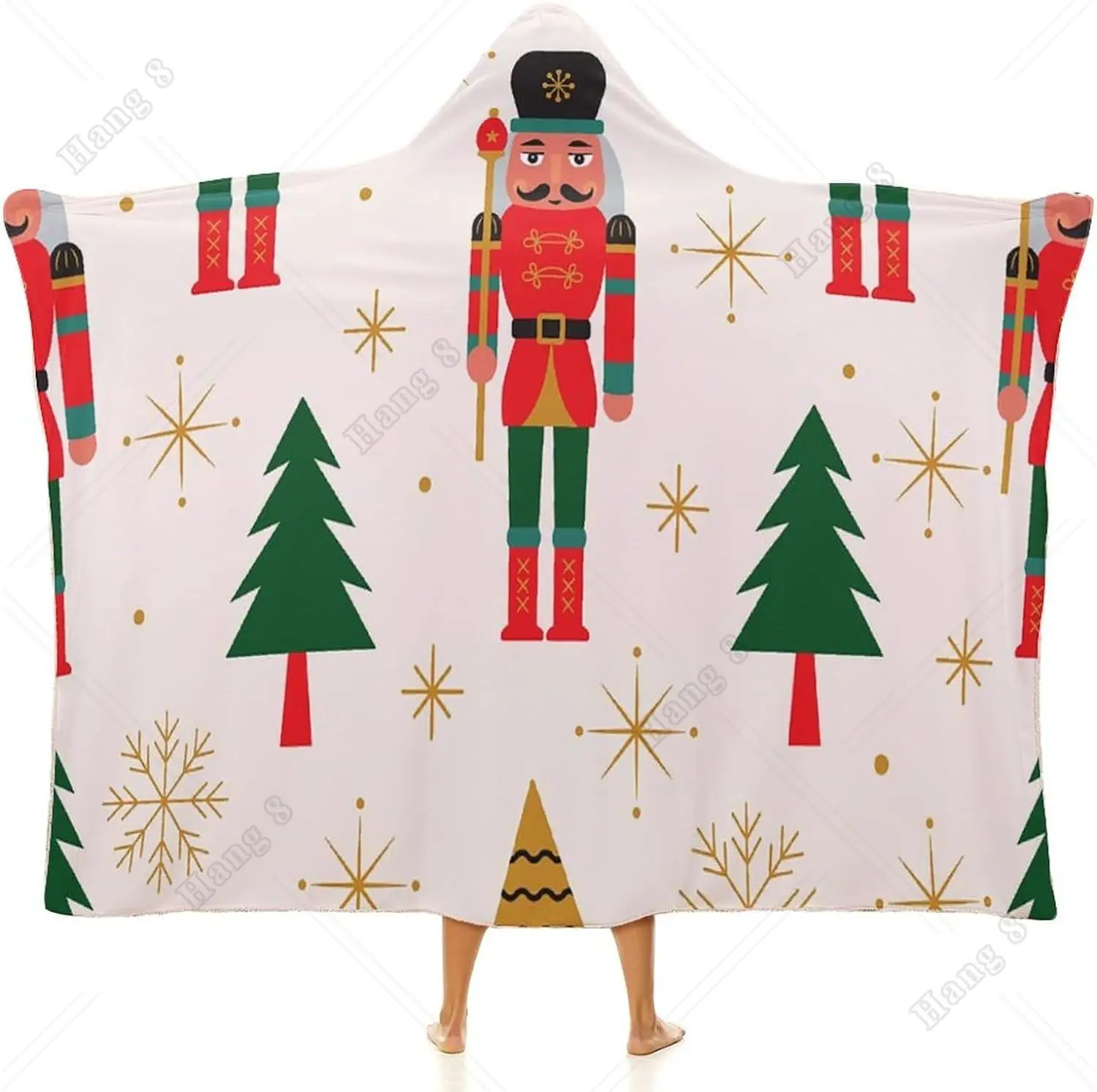 Christmas Nutcracker Tree Wearable Hooded Blanket Cape Throw Blanket Christmas Gifts Travel 60x80 Inch Blankets for Beds