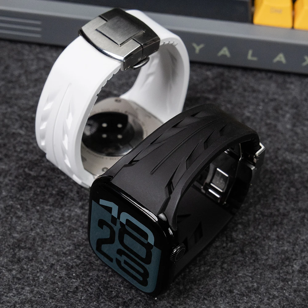 

Резиновый ремешок для Apple Watch Ultra 2 49 мм 46 мм 45 44 Роскошный ремешок из фторкаучука для iWatch 10 9 8 7 6 5 4 SE Браслет