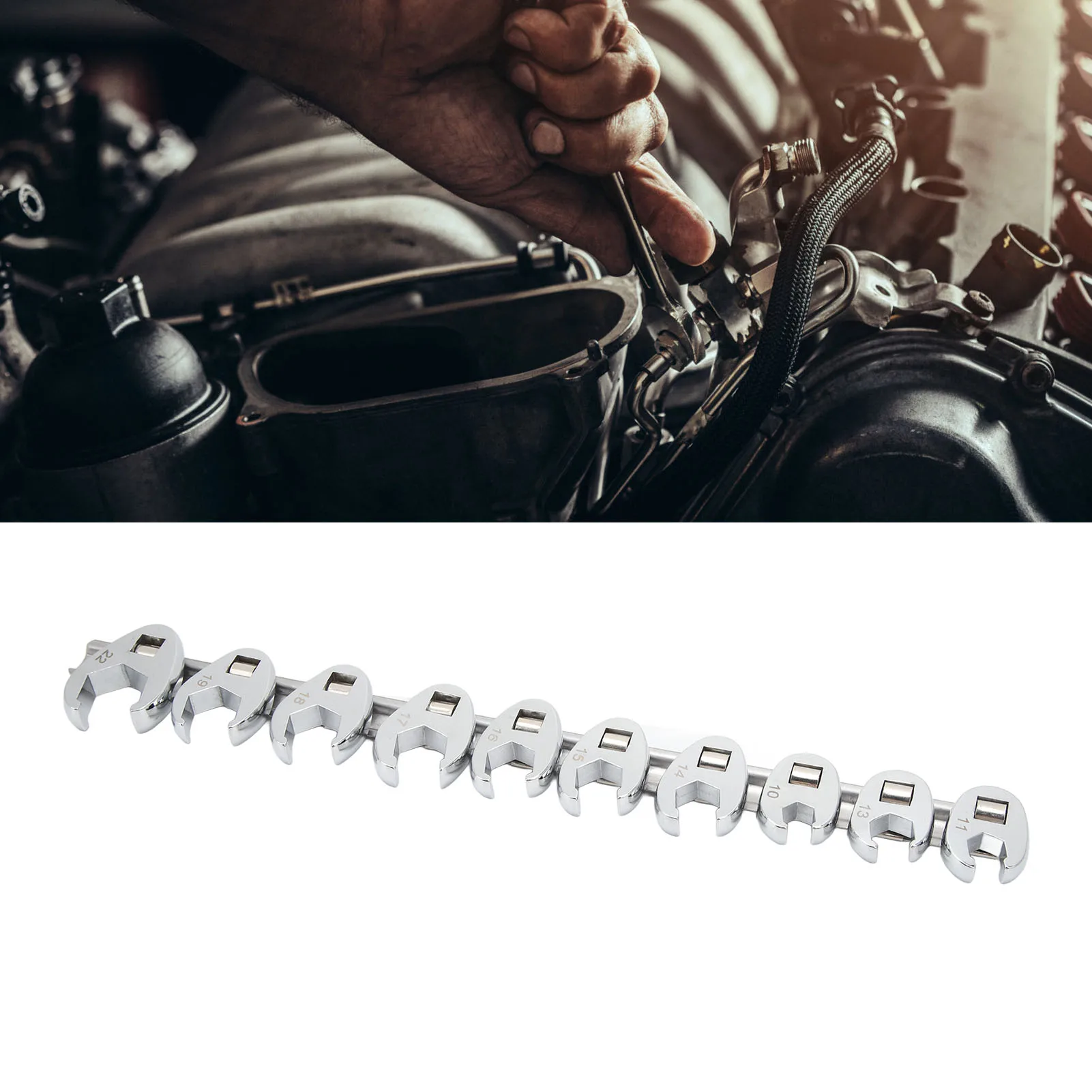 Crows Foot Wrench Set 10mm to 22mm Sizes Nut Wrench for 3/8in Drive Ratchet Car Maintainence Wrench Set