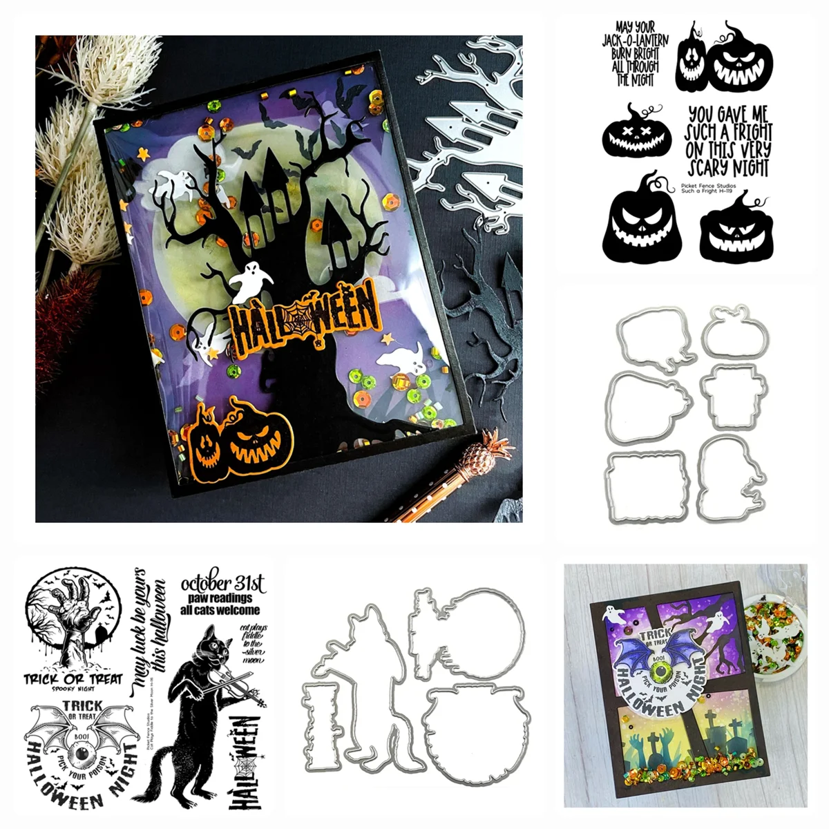 

Halloween Pumpkin Cat Plays Fiddle to the Silver Moon Cutting Dies and Clear Stamp Scrapbooking For Card Making Frame Craft
