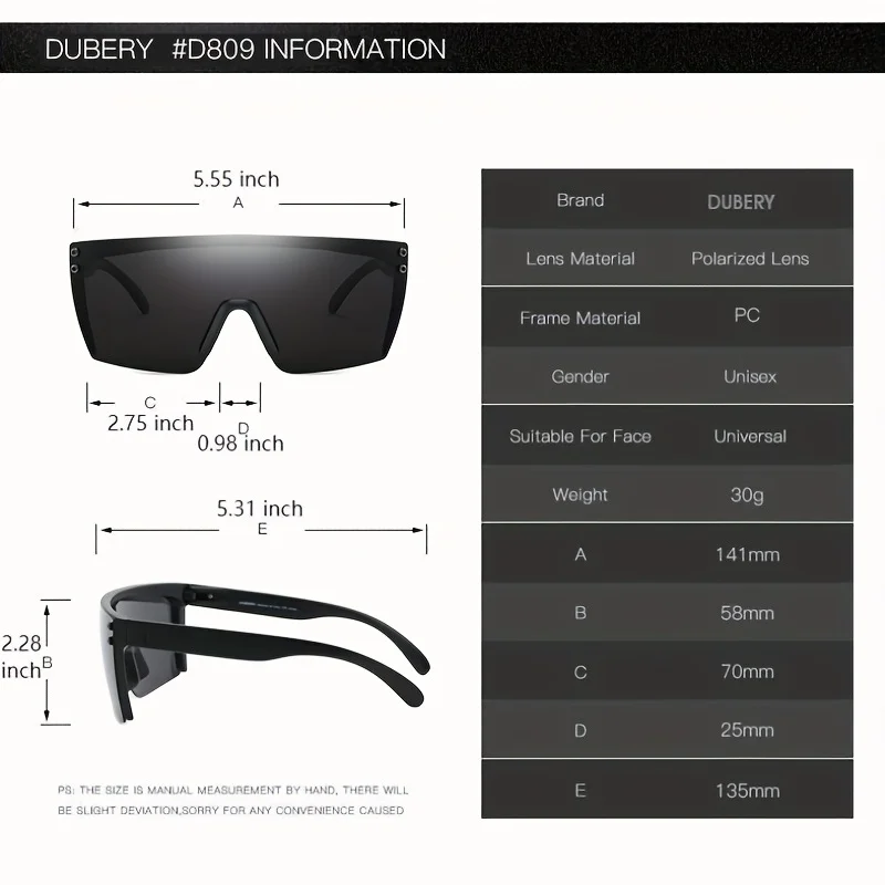 DUBERY Polarized UV400 Protection Sunglasses For Men And Women 9 Colors Model 809