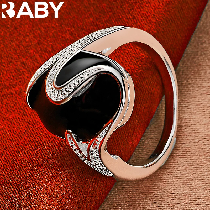 

URBABY 925 Sterling Silver Black Zirconia Ring For Women Men Original Design Rings Wedding Engagement Party Jewelry